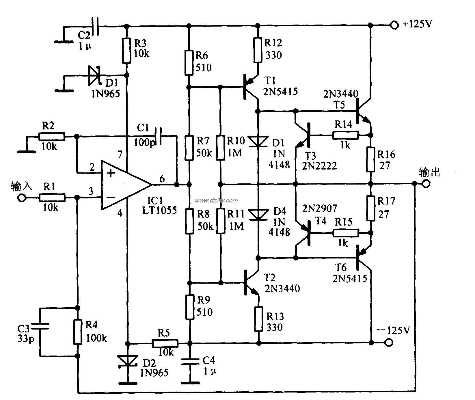 具有正、负120V输出的放电路图