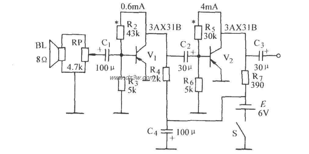 音量可调阻容耦合放大器电路图