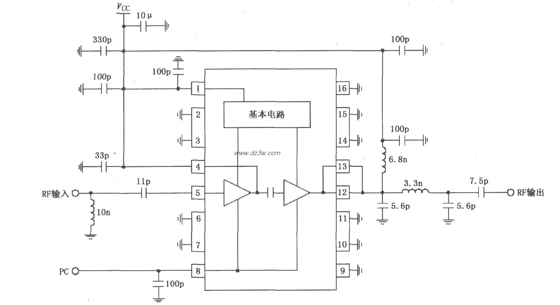 由RF2104构成的830MHz中电路图