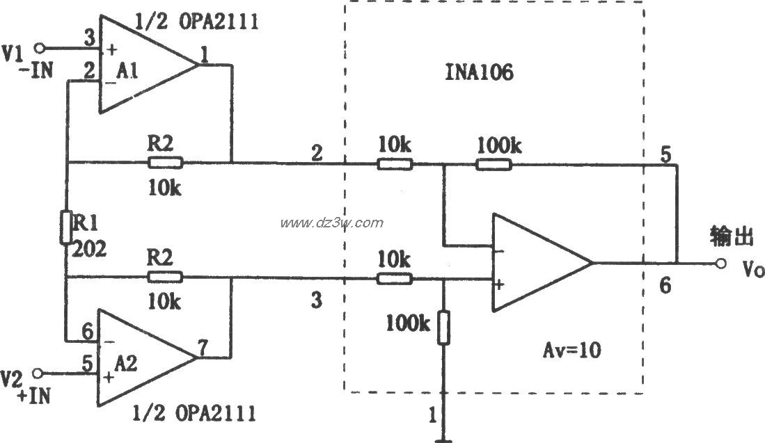 OPA2111构成的高精度、高电路图