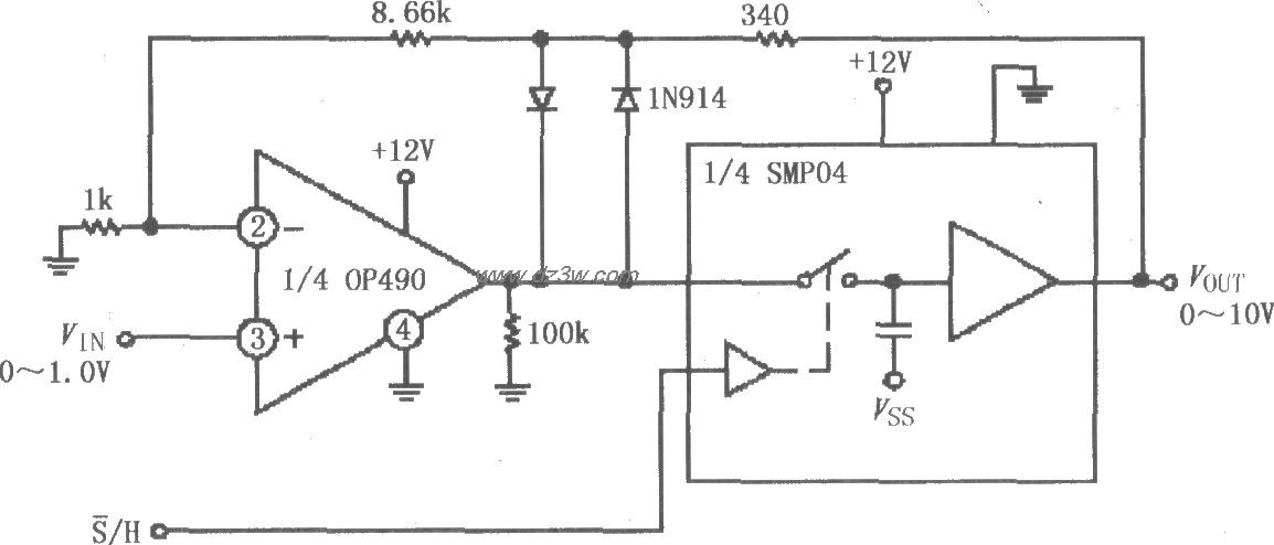 由SMP04与运放构成的增益电路图