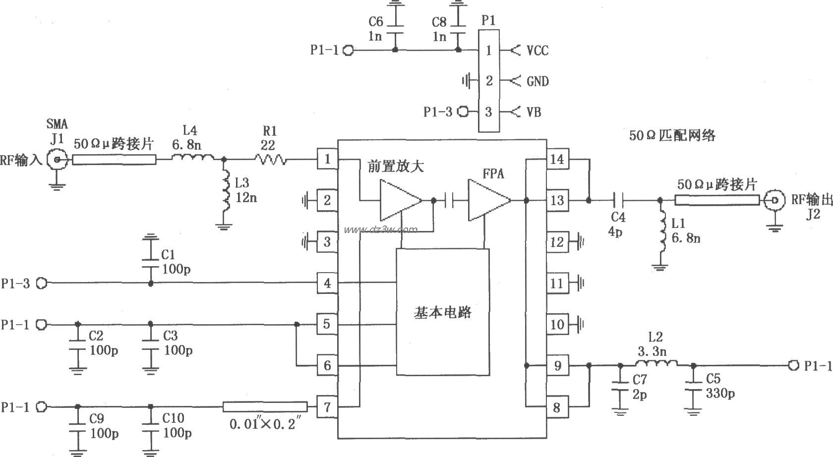 由RF2103P构成的915MHz射电路图