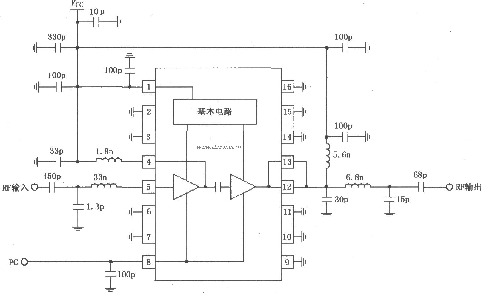由RF2104构成的420MHz中电路图