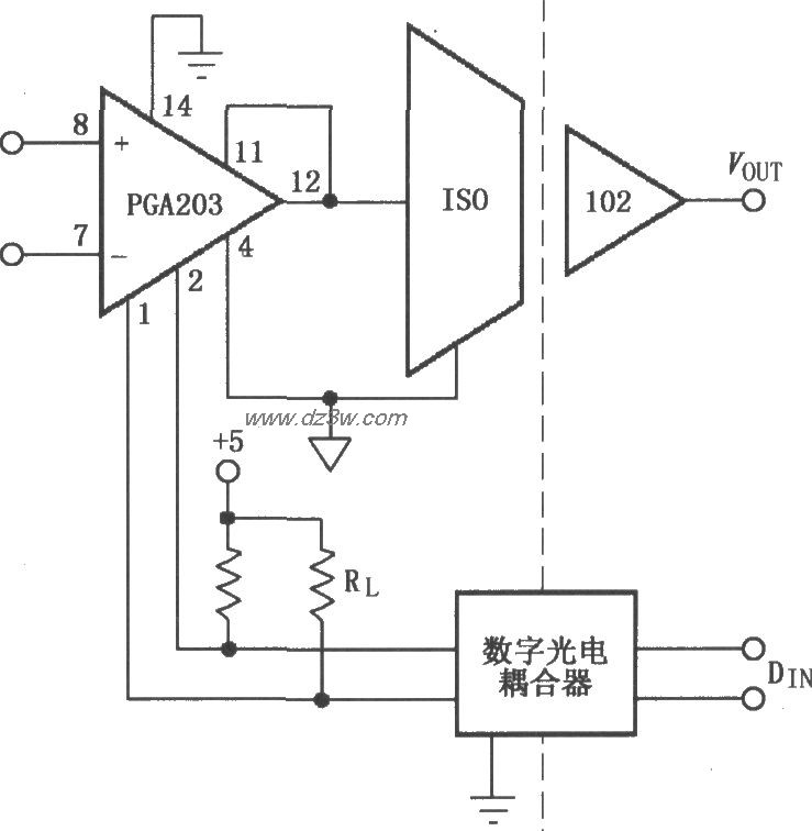 由PGA203与ISO102构成的电路图