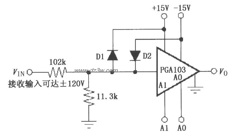 由PGA103构成的宽输入电电路图
