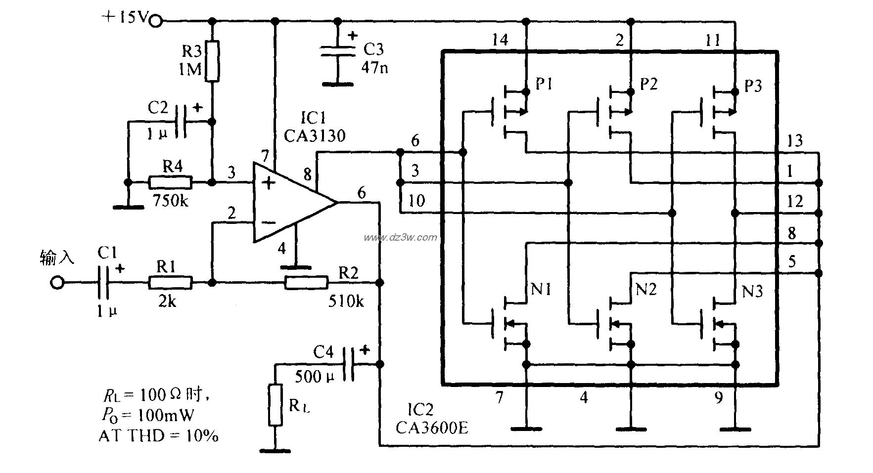 50kHz带宽的放大电路电路图