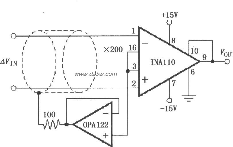 具有屏蔽驱动的仪表放大电路图