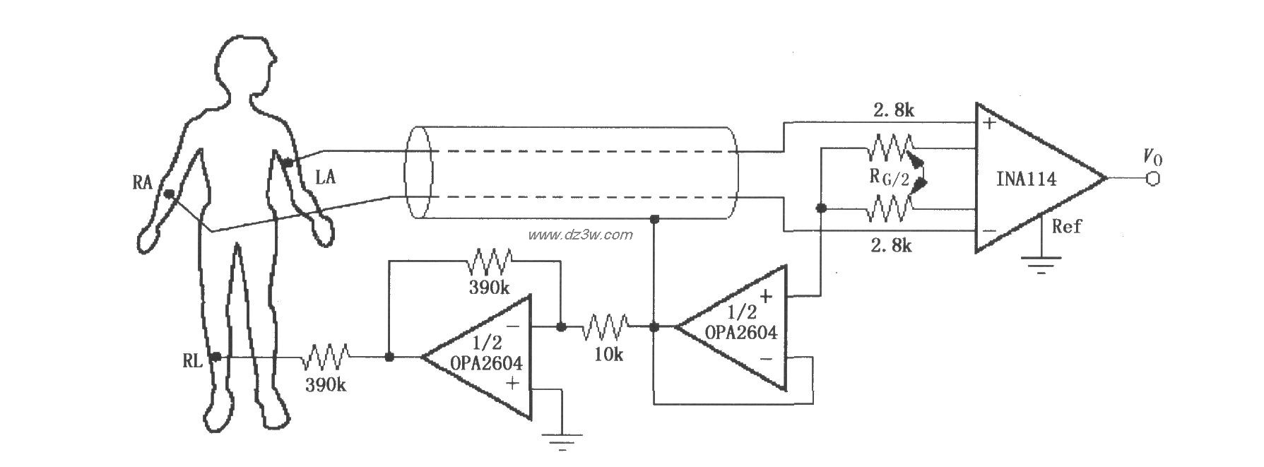 右腿驱动的ECG放大器(IN电路图