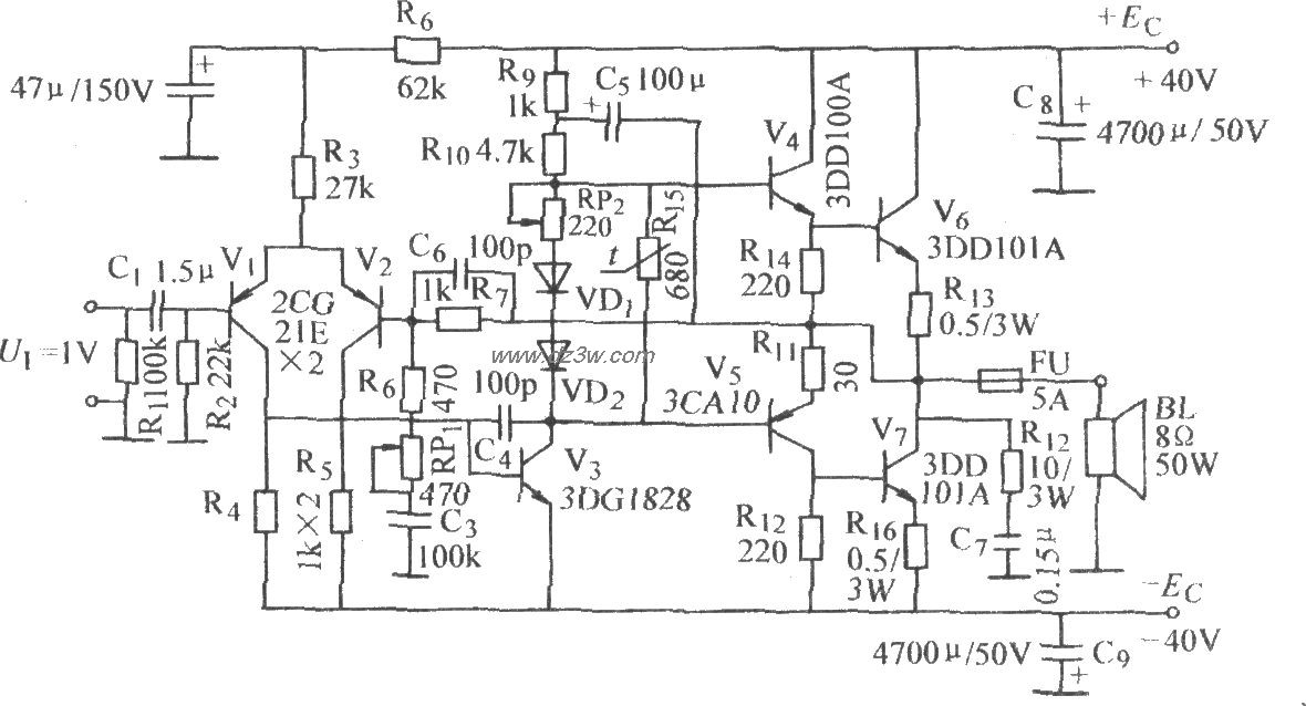 OCL功率放大电路电路图