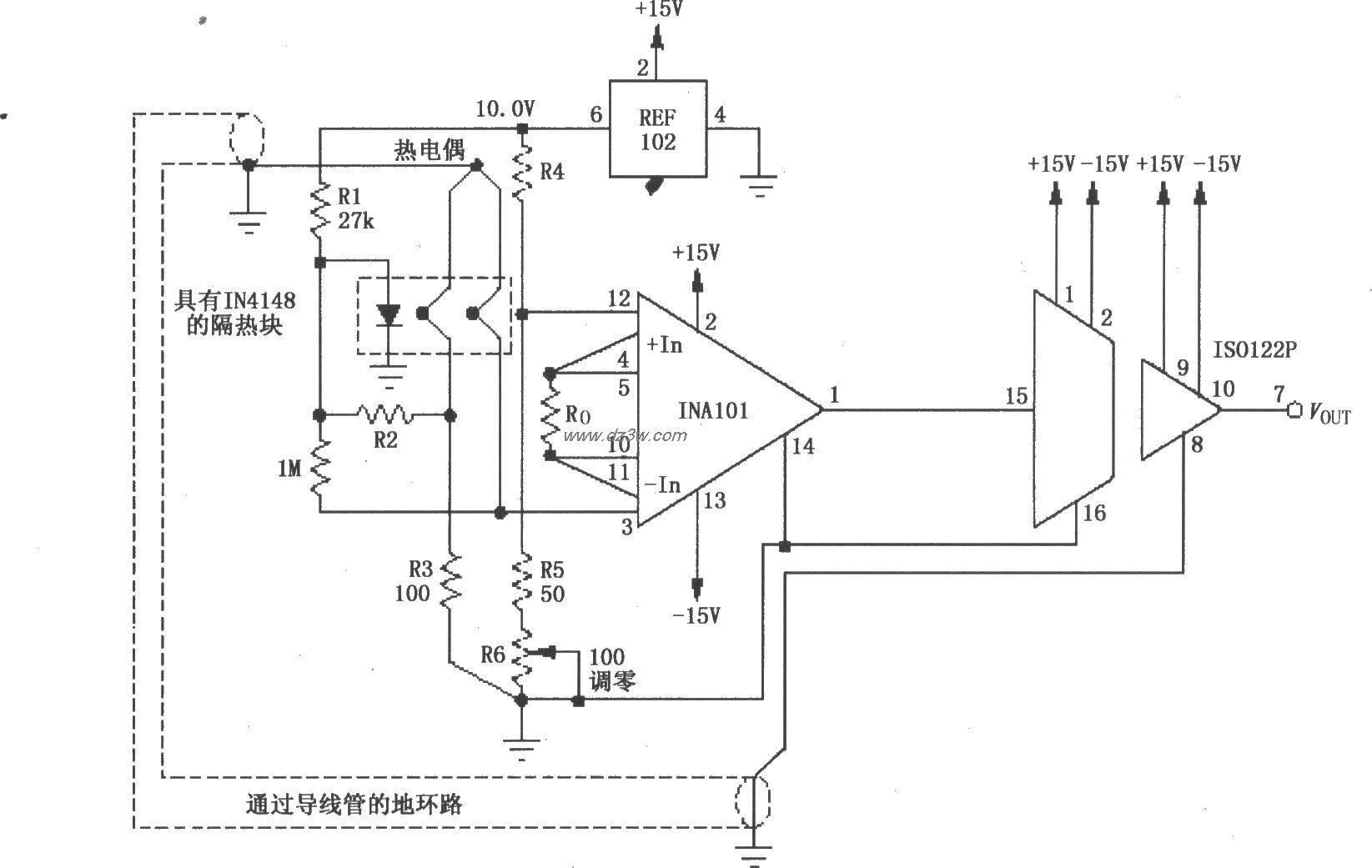 ISO122P／I24与INA101构电路图