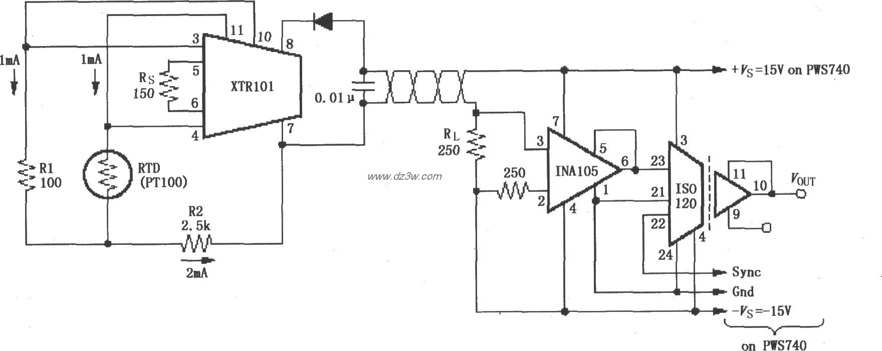 检测4～20mA环路仪器放大电路图