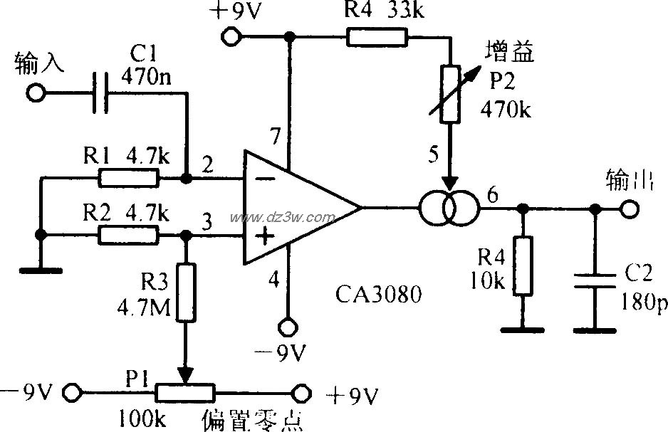 CA3080可变增益放大电路电路图