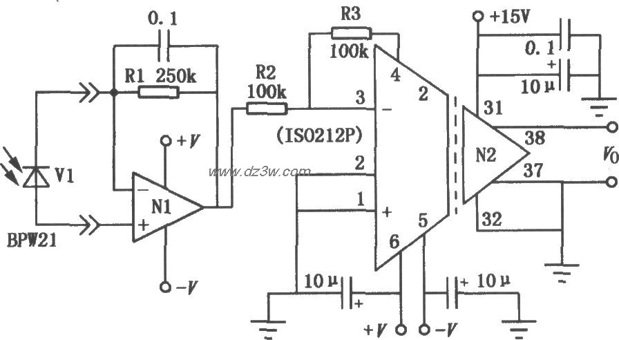 ISO212P组成的光电二极管电路图