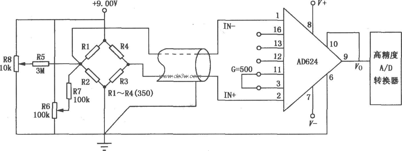 AD624组成的高精度压力放电路图