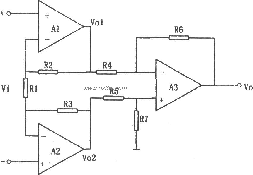 高输入阻抗三运放差动放电路图