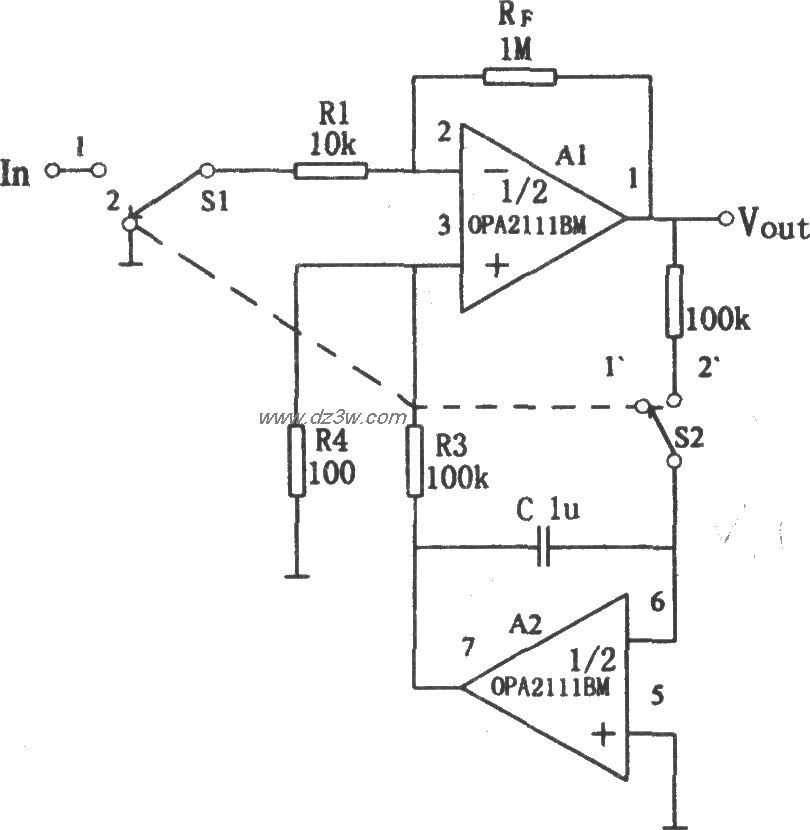 OPA2111BM构成的自动校零电路图