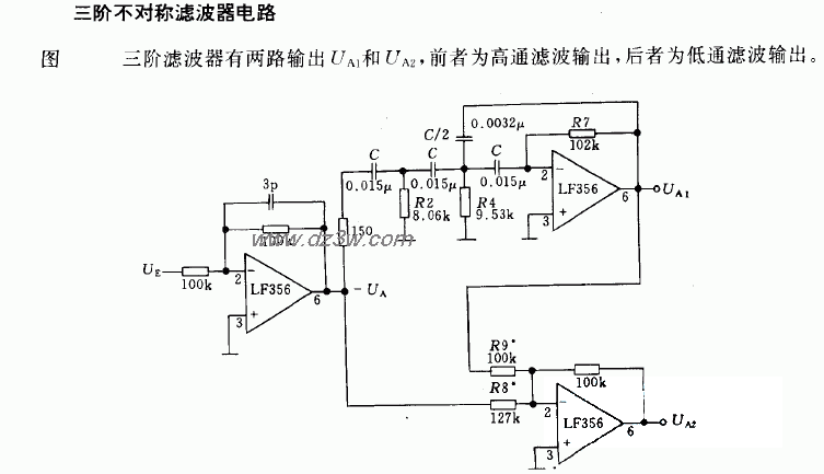 频率为1KHZ的四级电信滤电路图