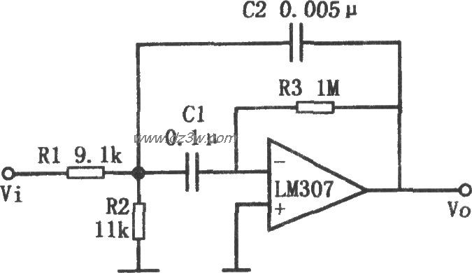 低Q值高增益带通滤波器(电路图