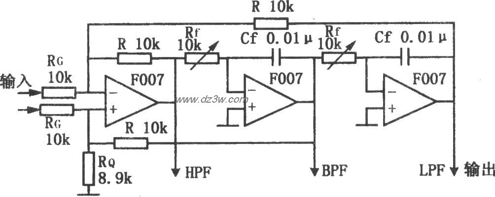多功能有源滤波器(F007)电路图