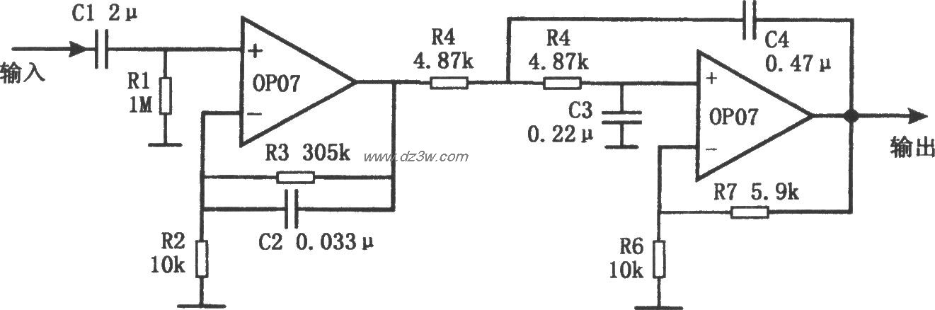 带宽0.1～10Hz的滤波器(电路图