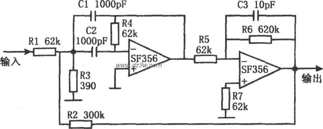 高Q带通滤波器(SF356)电路图