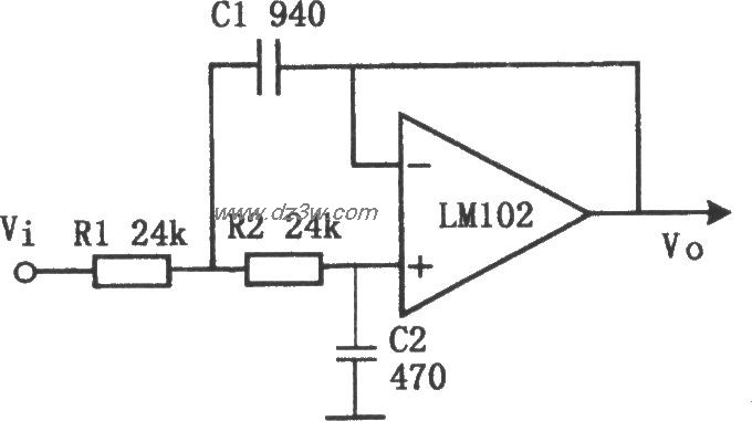 有源低通滤波器(LM102)电路图