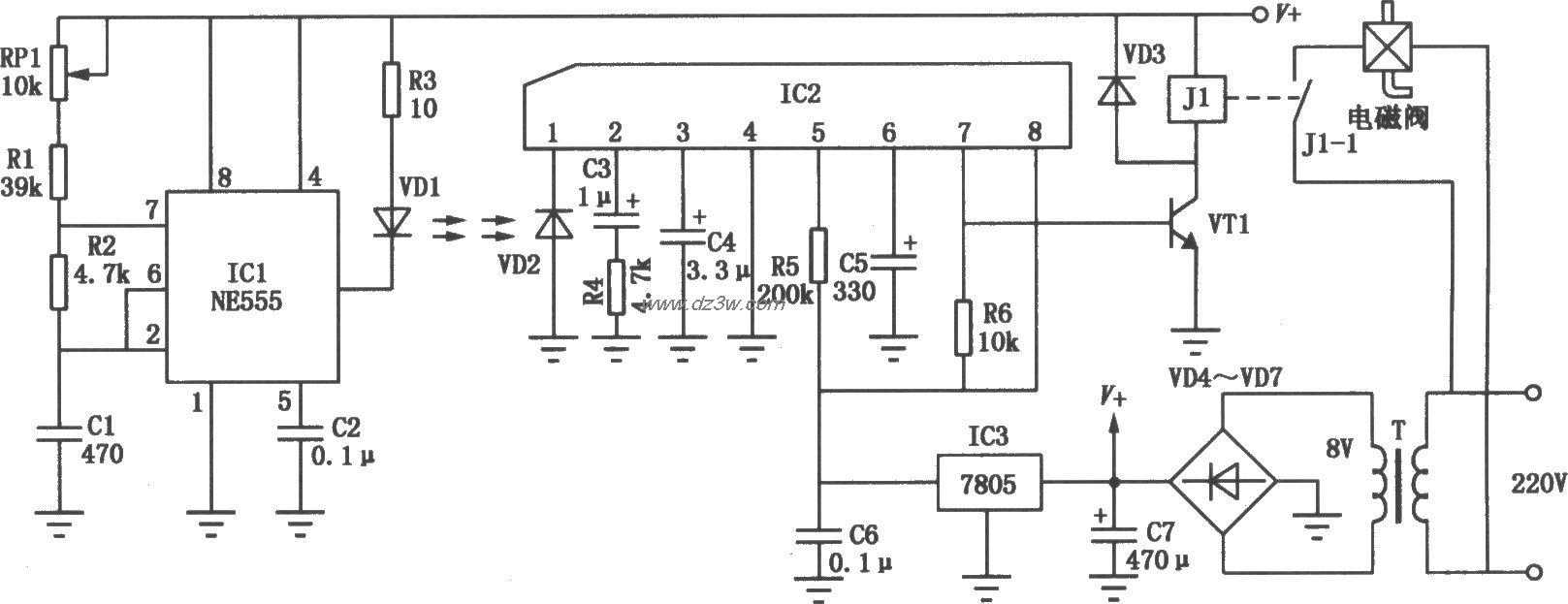 红外光电式自动水龙头电路图
