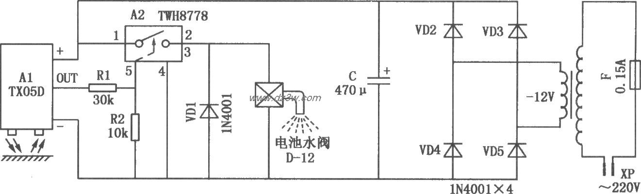 TX05D构成的家用自动水龙电路图
