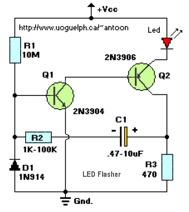 LED闪光(2个晶体管)电路电路图
