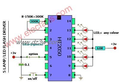 5个灯的LED闪光灯驱动器电路图