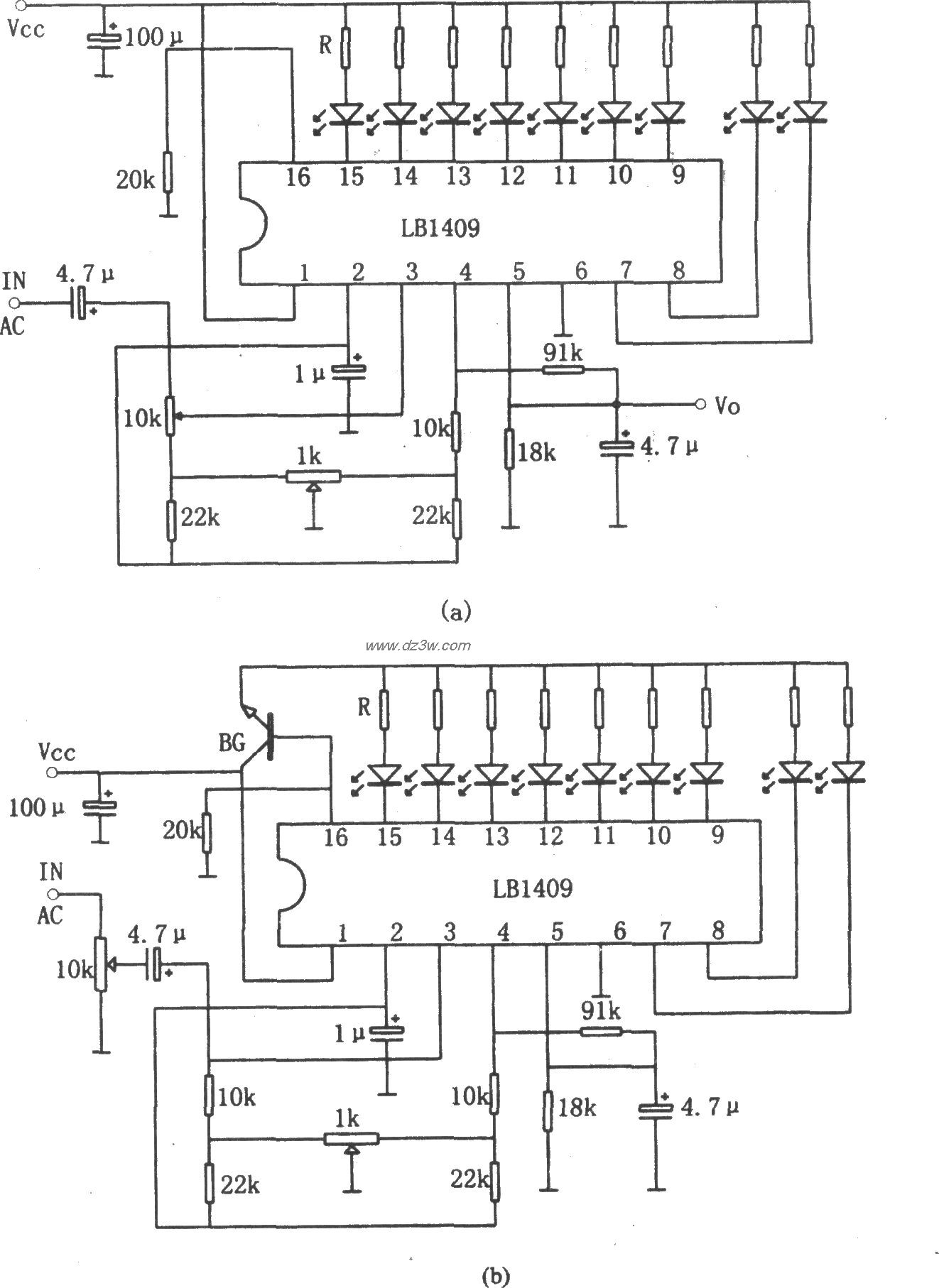 LB1409九位LED电平显示驱电路图