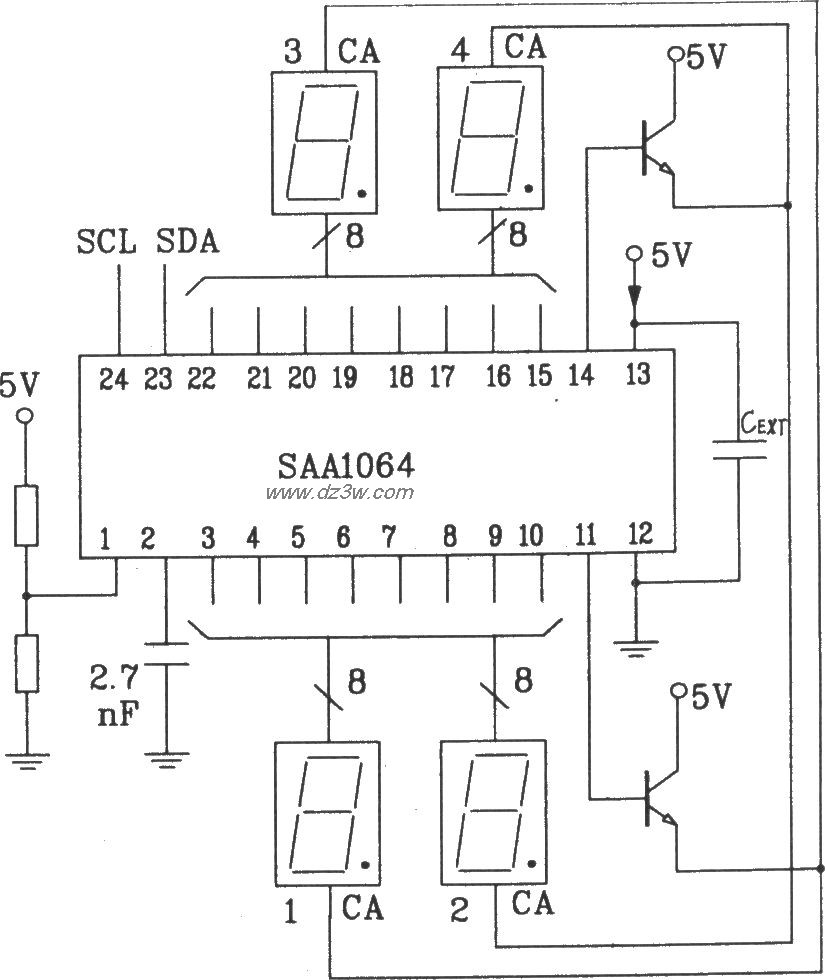 SAA1064串行I2C总线LED显电路图