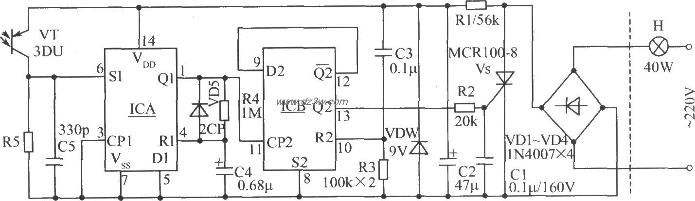 激光遥控电灯电路电路图