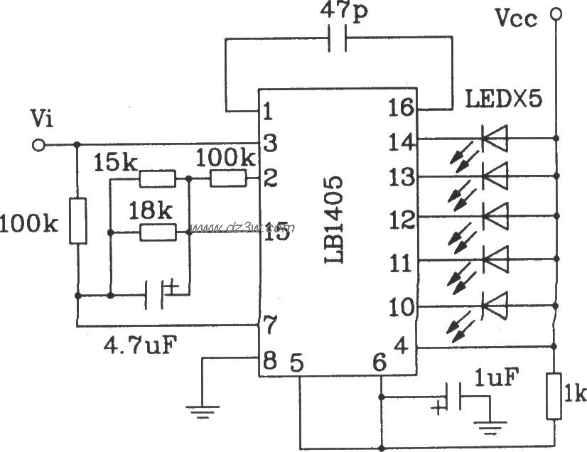 LB140五位LED电平指示驱电路图