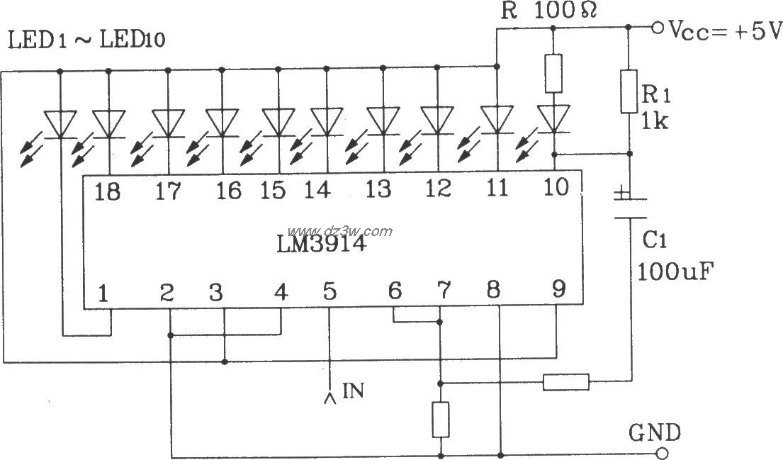 LM3914系列点/线图形LED电路图