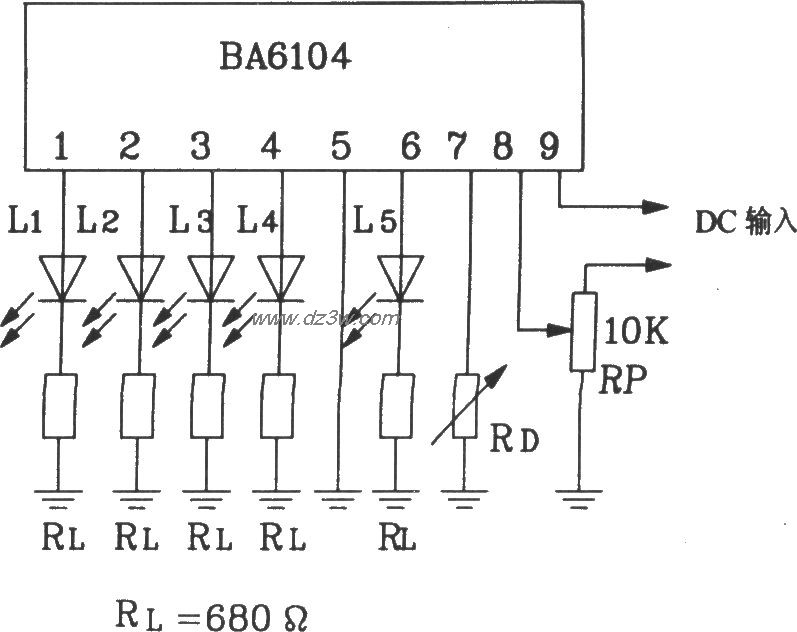 BA6104五位LED电平表驱动电路图