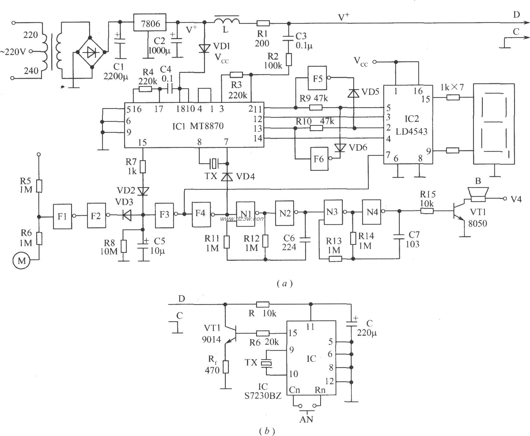 数显病员呼叫装置主机电电路图