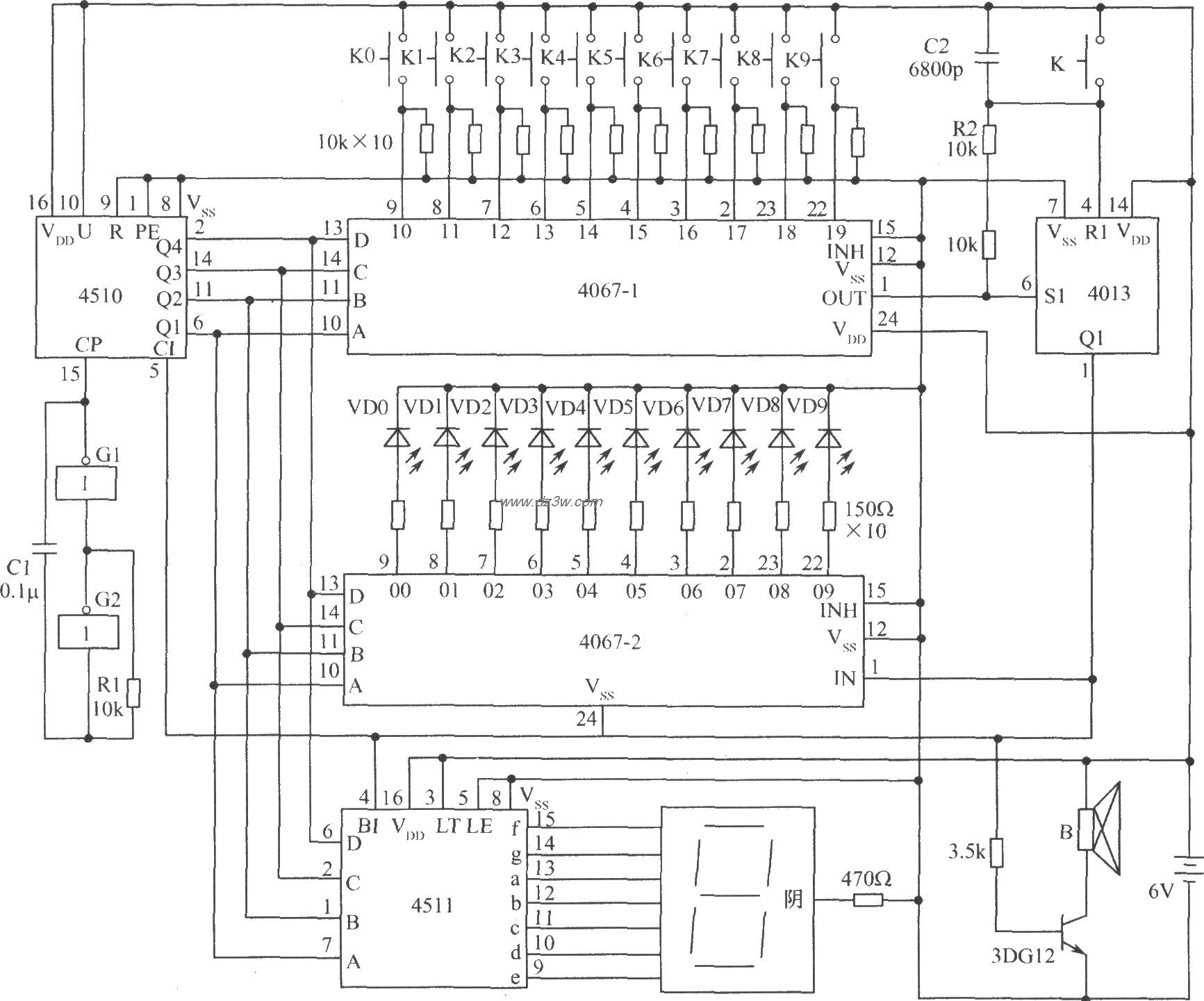 数显病员呼叫装置电路电路图