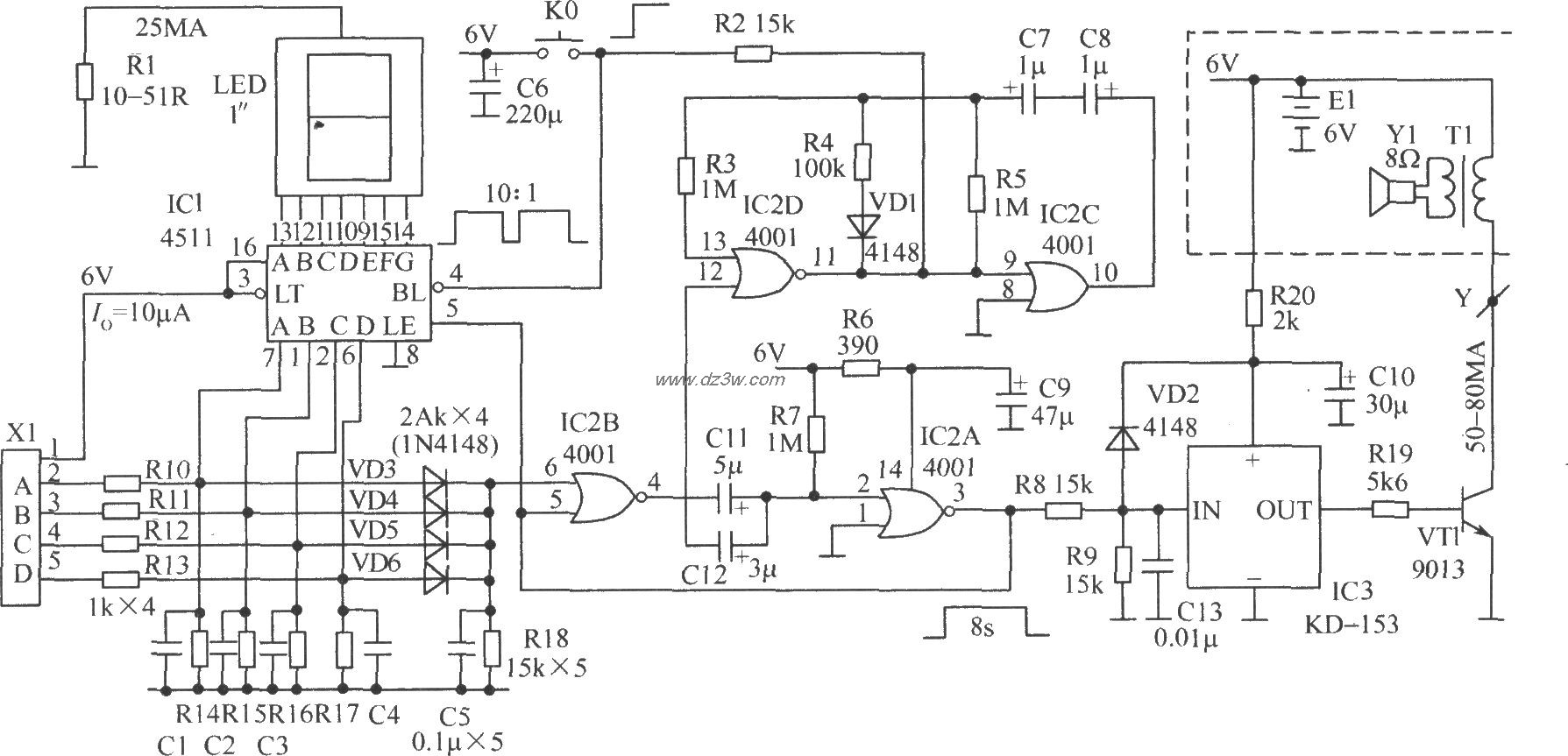 病房病员报讯显示器电路电路图