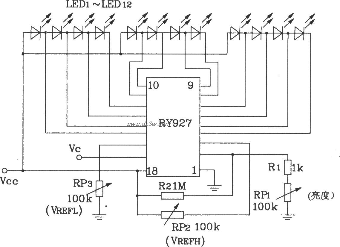 RY927多段LED驱动线性显电路图