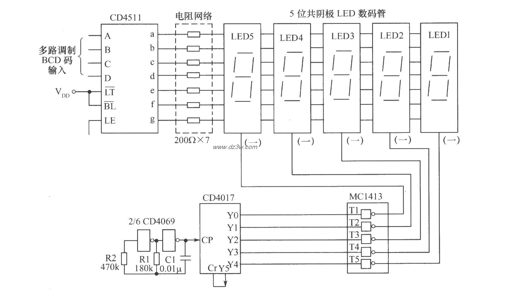 动态扫描显示电路电路图