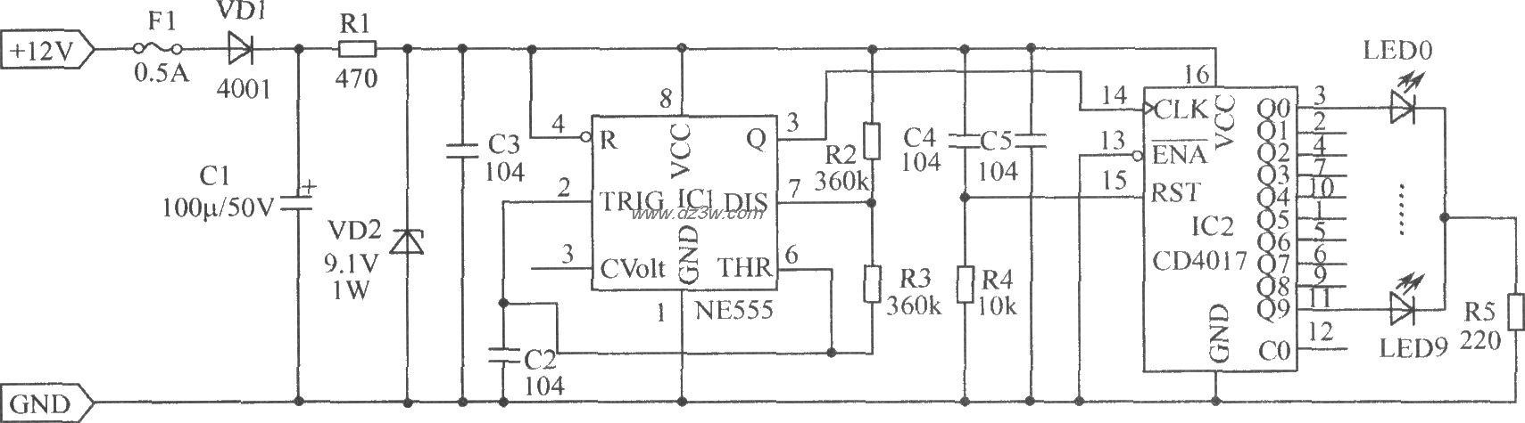 环形闪烁器原理图电路图