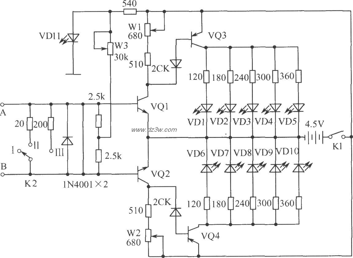 LED显示的检流计电路原理电路图
