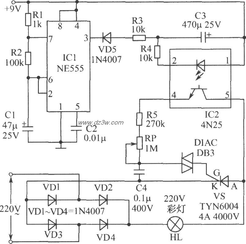 光电耦合器组成的圣诞节电路图