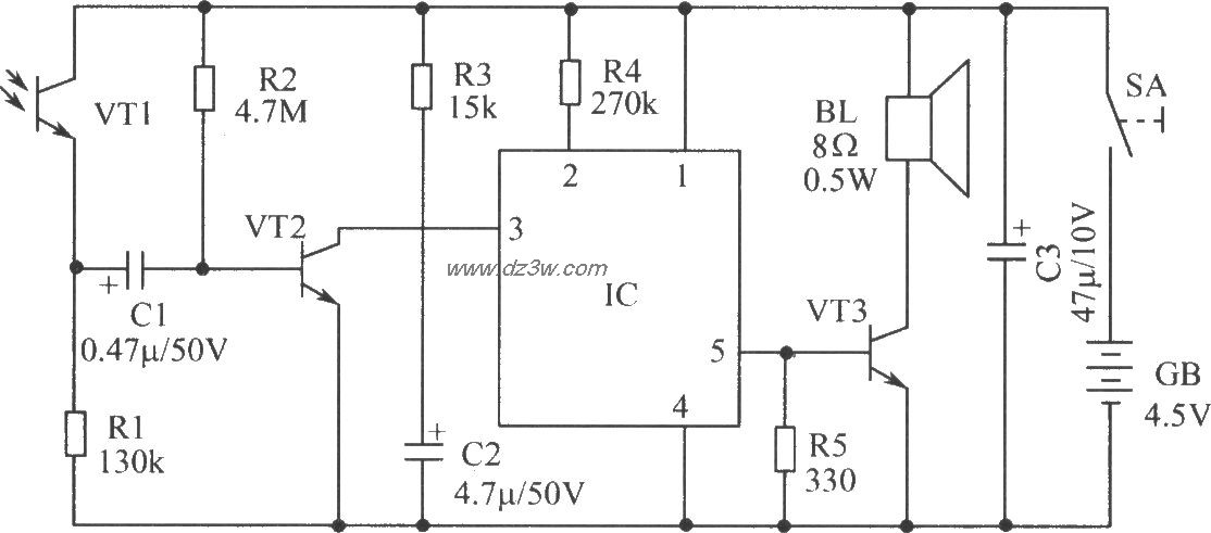 光敏三极管控制的语言电电路图