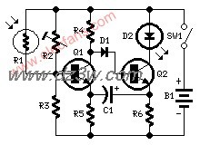 黑暗激活LED或灯闪光电路电路图