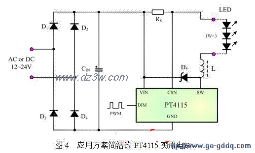 用PT4115设计LED照明灯具电路图