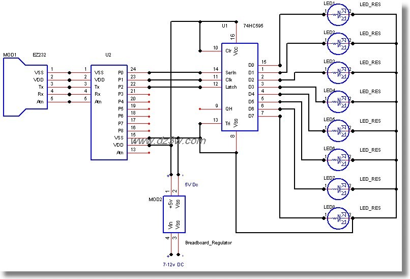 74HC595驱动8个LED电路图电路图
