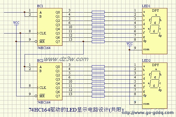 LED-74HC164驱动的LED显电路图