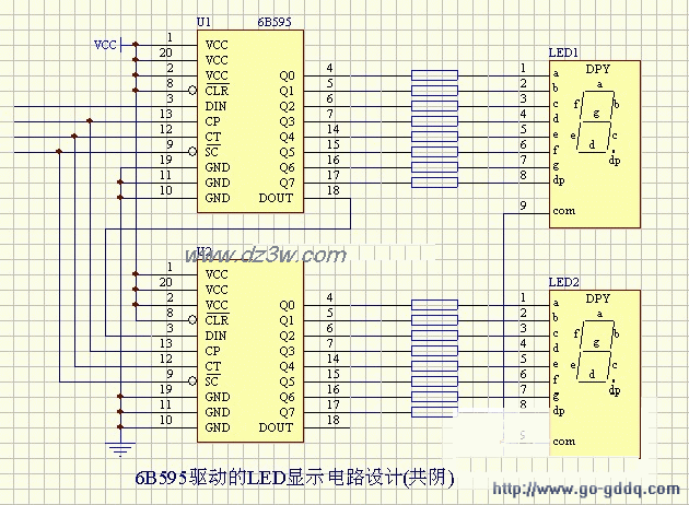 LED-6B595驱动的LED显示电路图